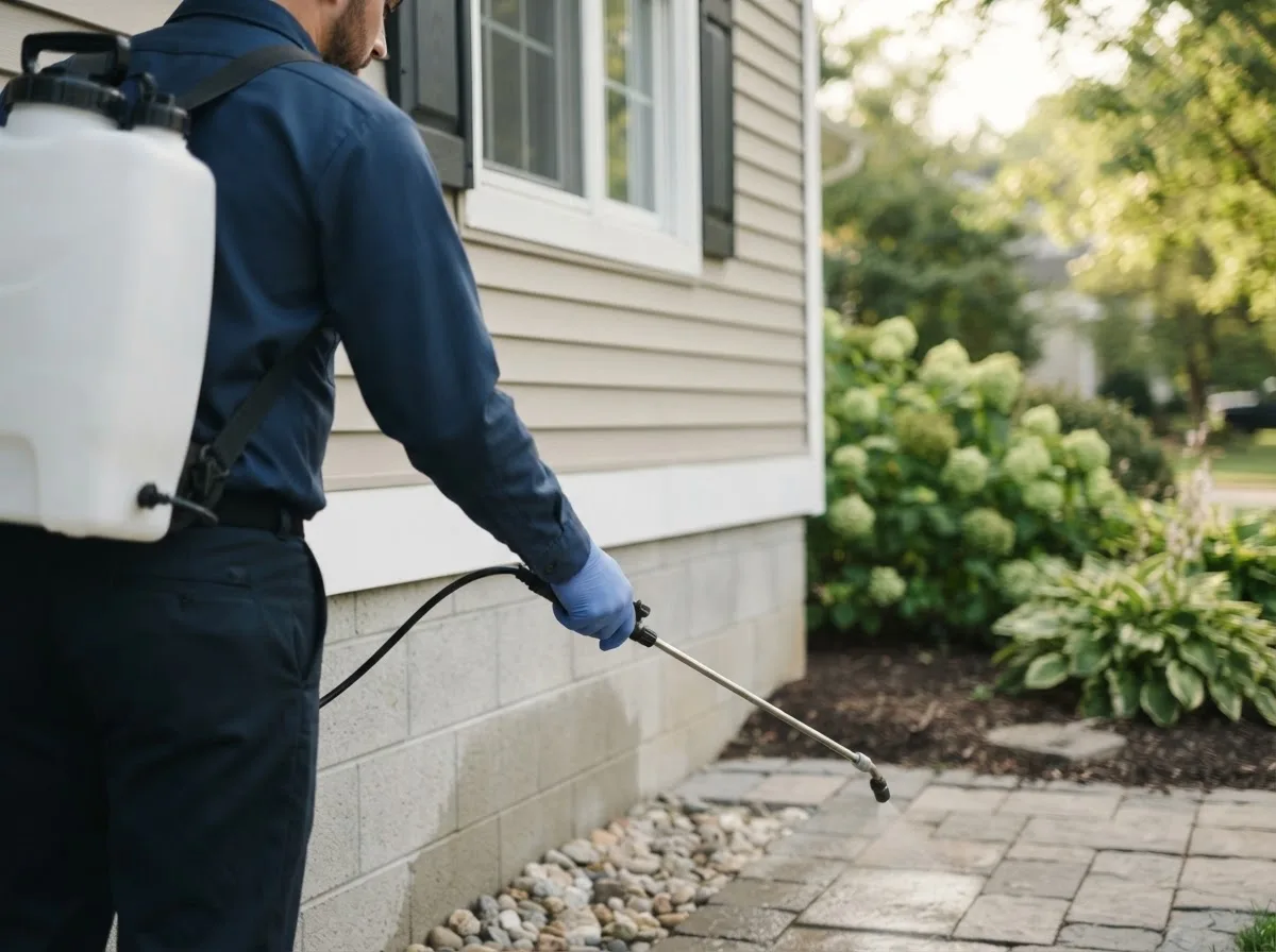 Pest control technician inspecting a home in Drewryville, VA